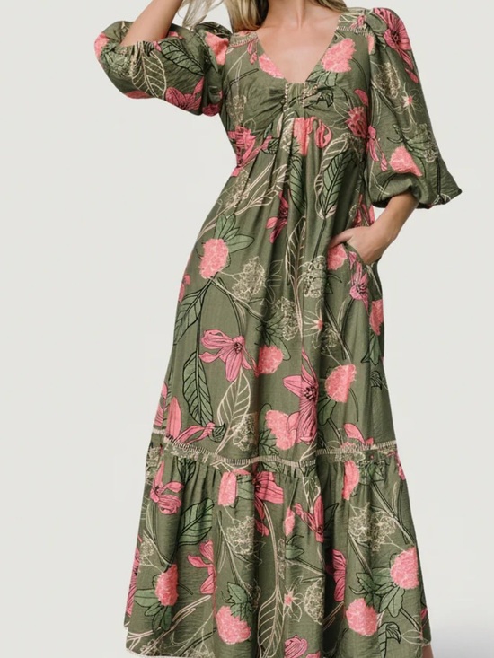 Baltic Born Dresses & Skirts - Baltic Born Lonna Dress - Olive & Fuschia Floral